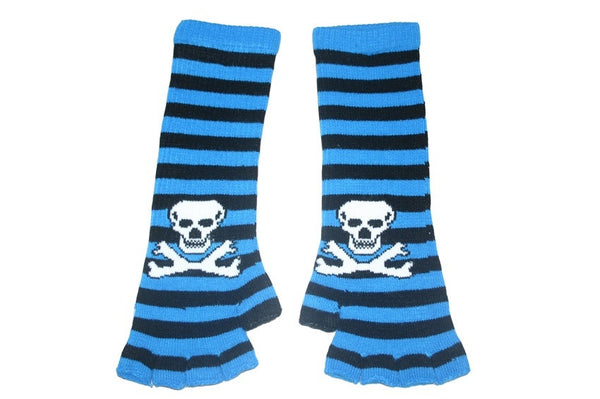 Black and Blue Skull Arms Length Fingerless Gloves